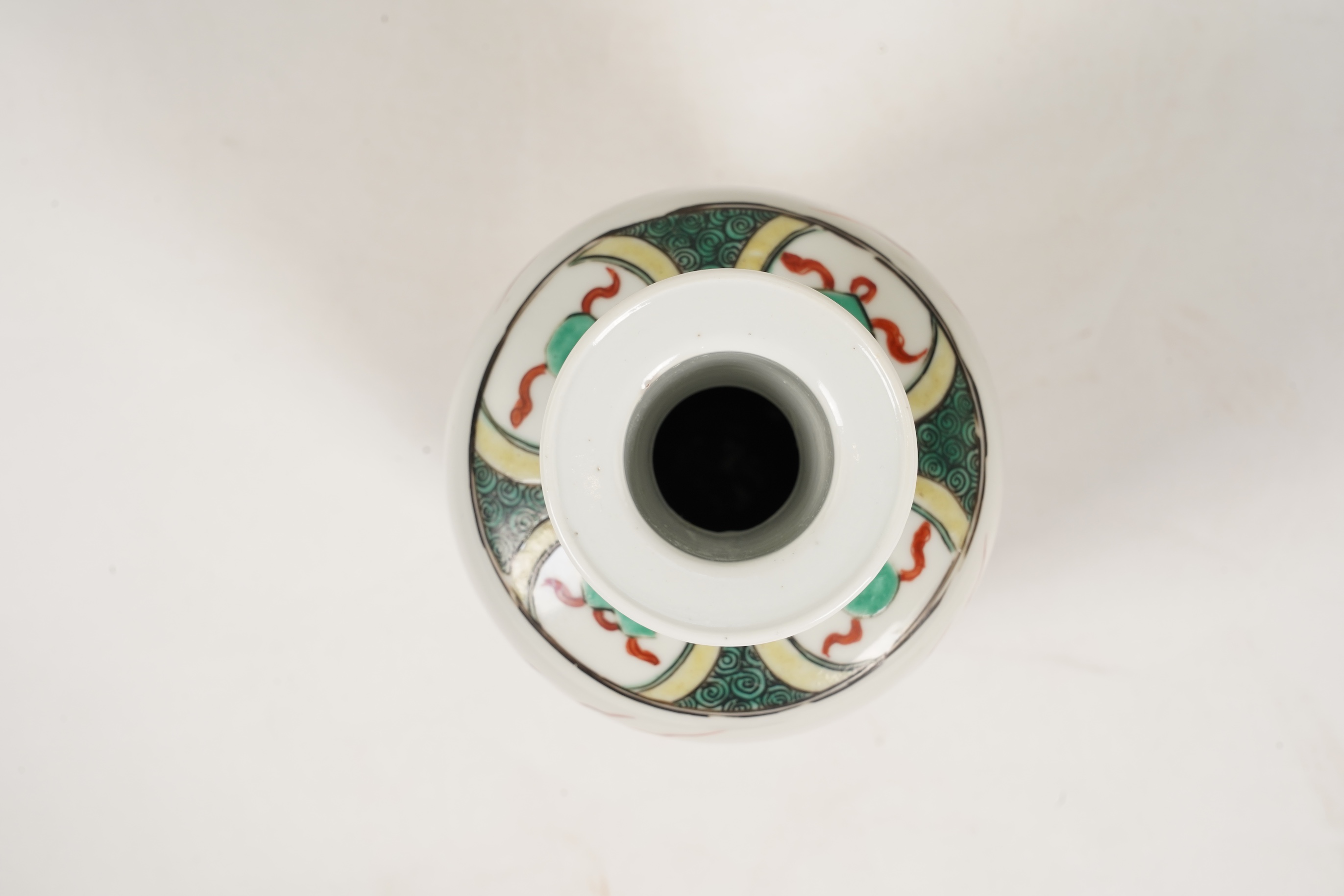 A Chinese famille verte 'Buddhist lion' rouleau vase, probably Kangxi period